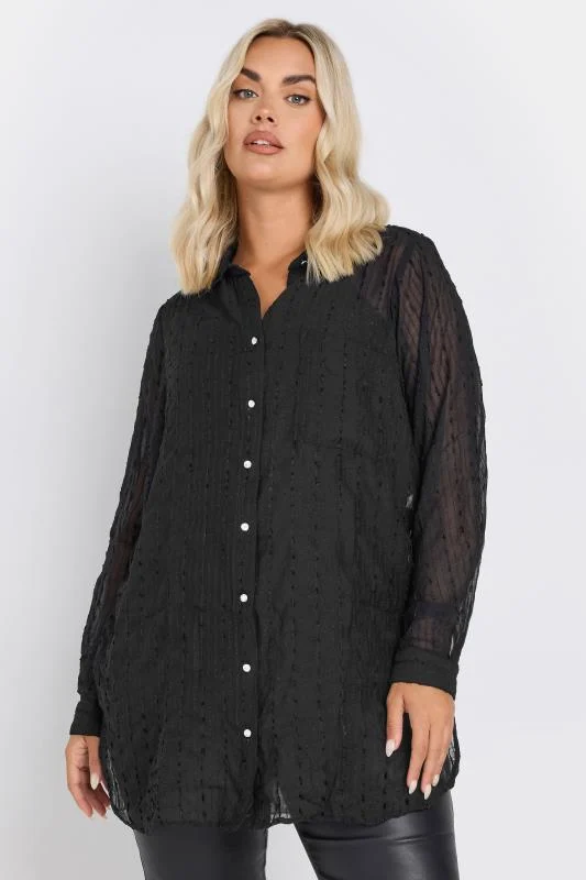 Yours YOURS Curve Black Sheer Textured Shirt