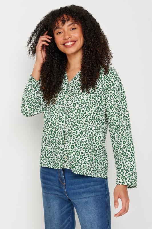 M&Co Womens M&Co Green Leopard Print Long Sleeve Blouse