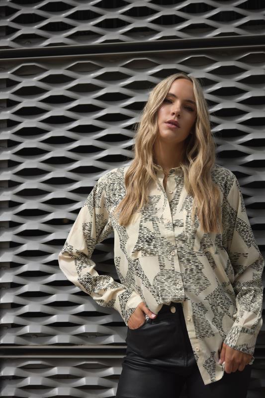 LTS LTS Tall Ivory White Abstract Dash Long Sleeve Shirt