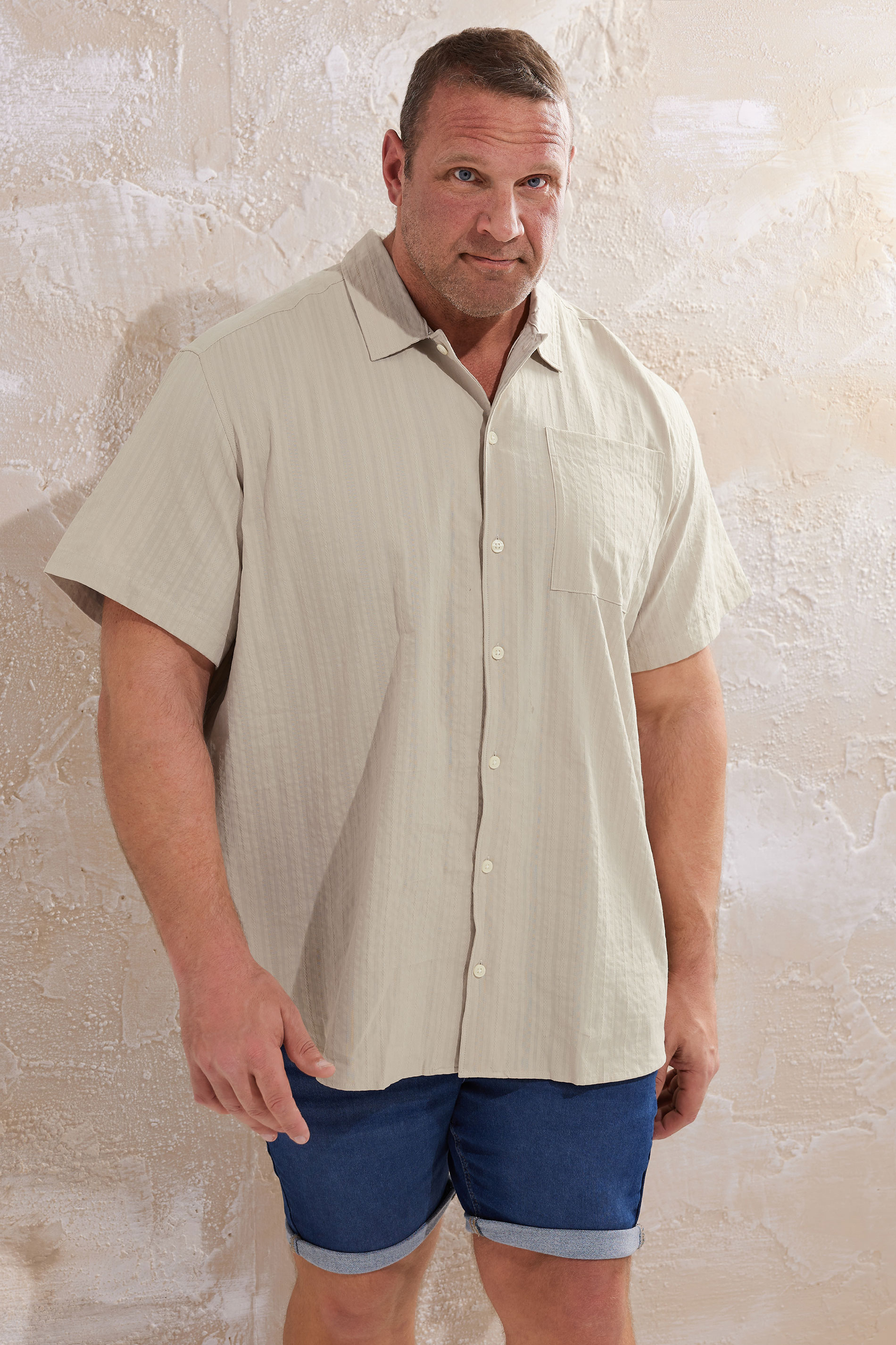 Jack & Jones JACK & JONES Big & Tall Natural Brown Seersucker Shirt