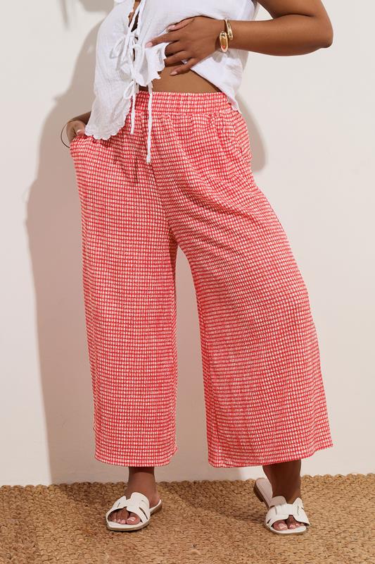 Yours YOURS Curve Red Gingham Crinkle Midaxi Culottes