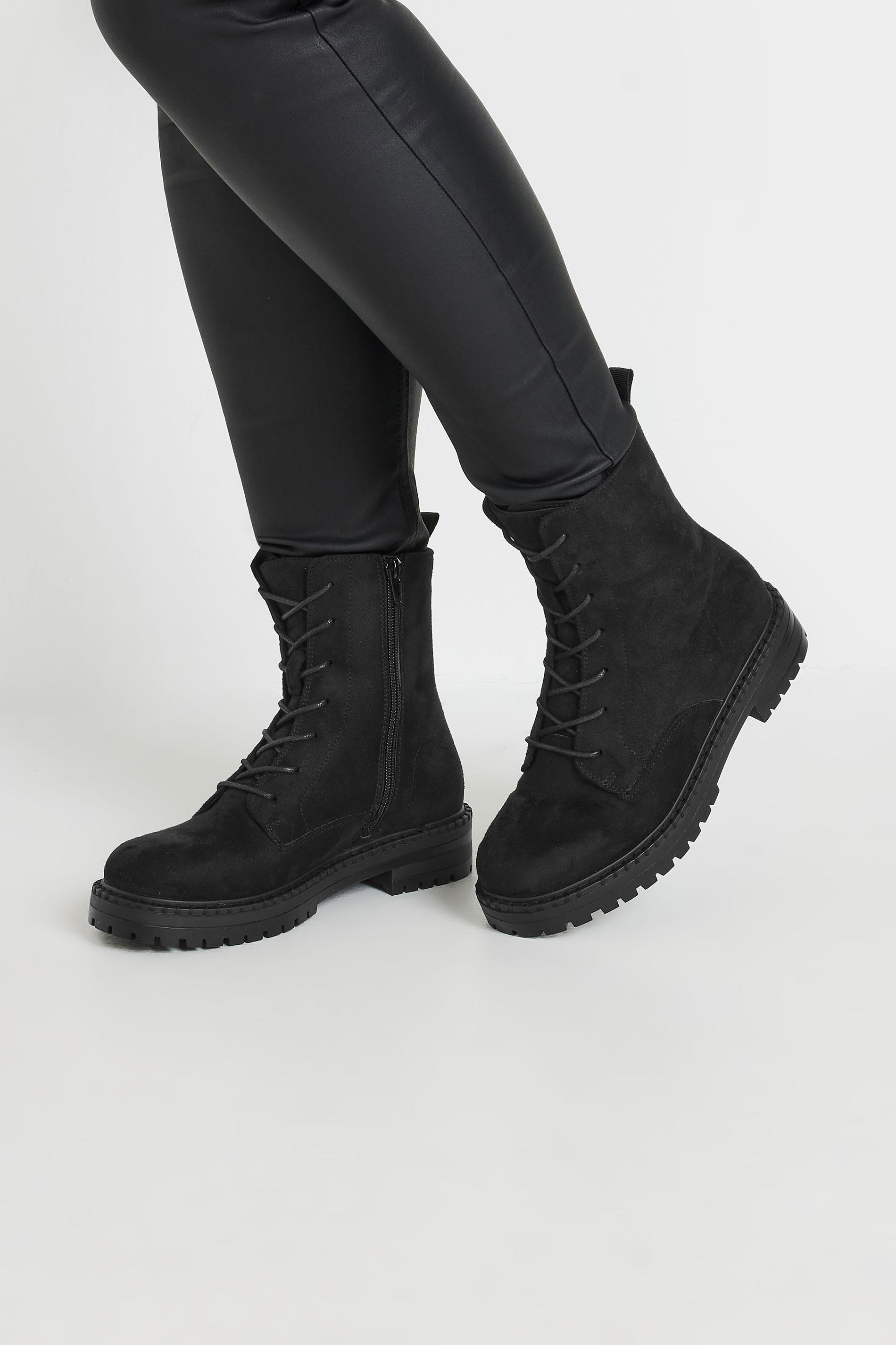 Yours Black Faux Suede Lace Up Boots In Wide E Fit