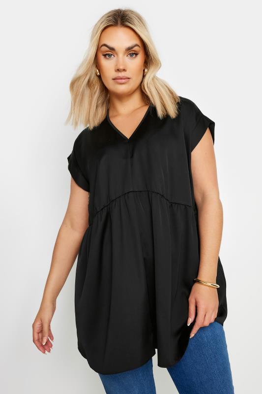 Yours YOURS Curve Black Gathered Waist Tunic Top