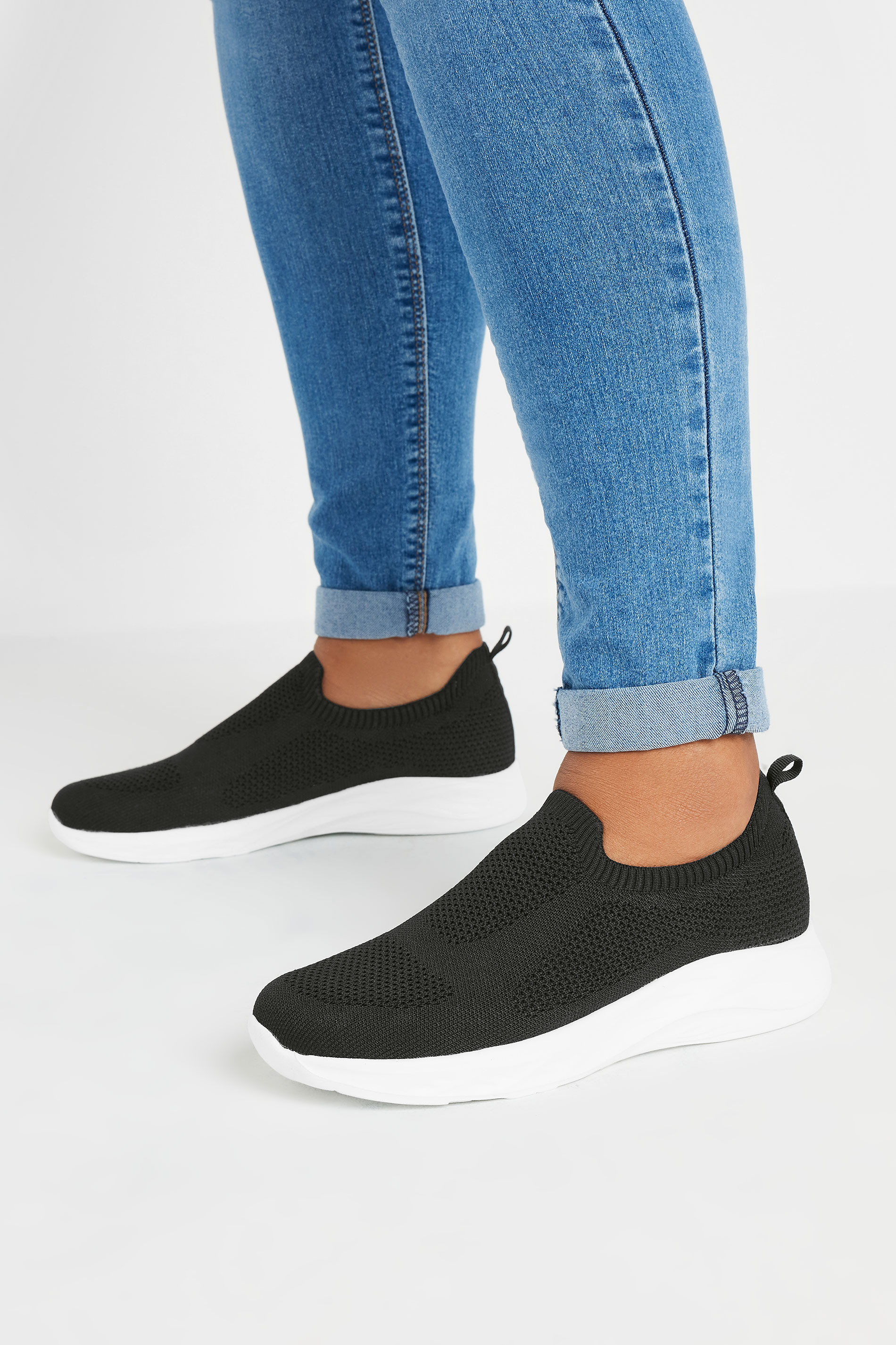 Yours Black Knitted Slip On Trainers In Extra Wide EEE Fit
