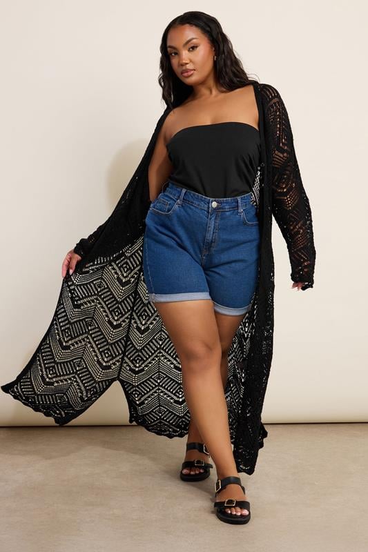 Yours YOURS Curve Black Maxi Crochet Cardigan