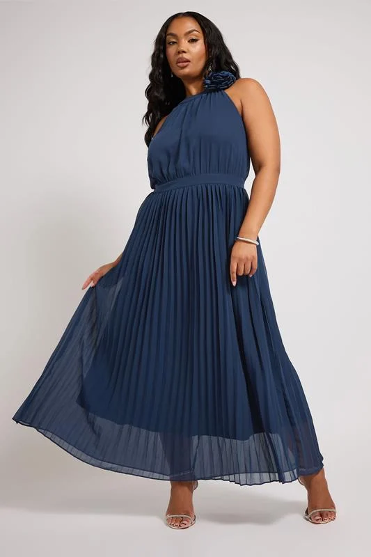 Yours London YOURS LONDON Curve Navy Blue Corsage Detail Pleated Maxi Dress
