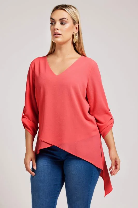 Yours London YOURS LONDON Curve Pink Asymmetric Hem Blouse