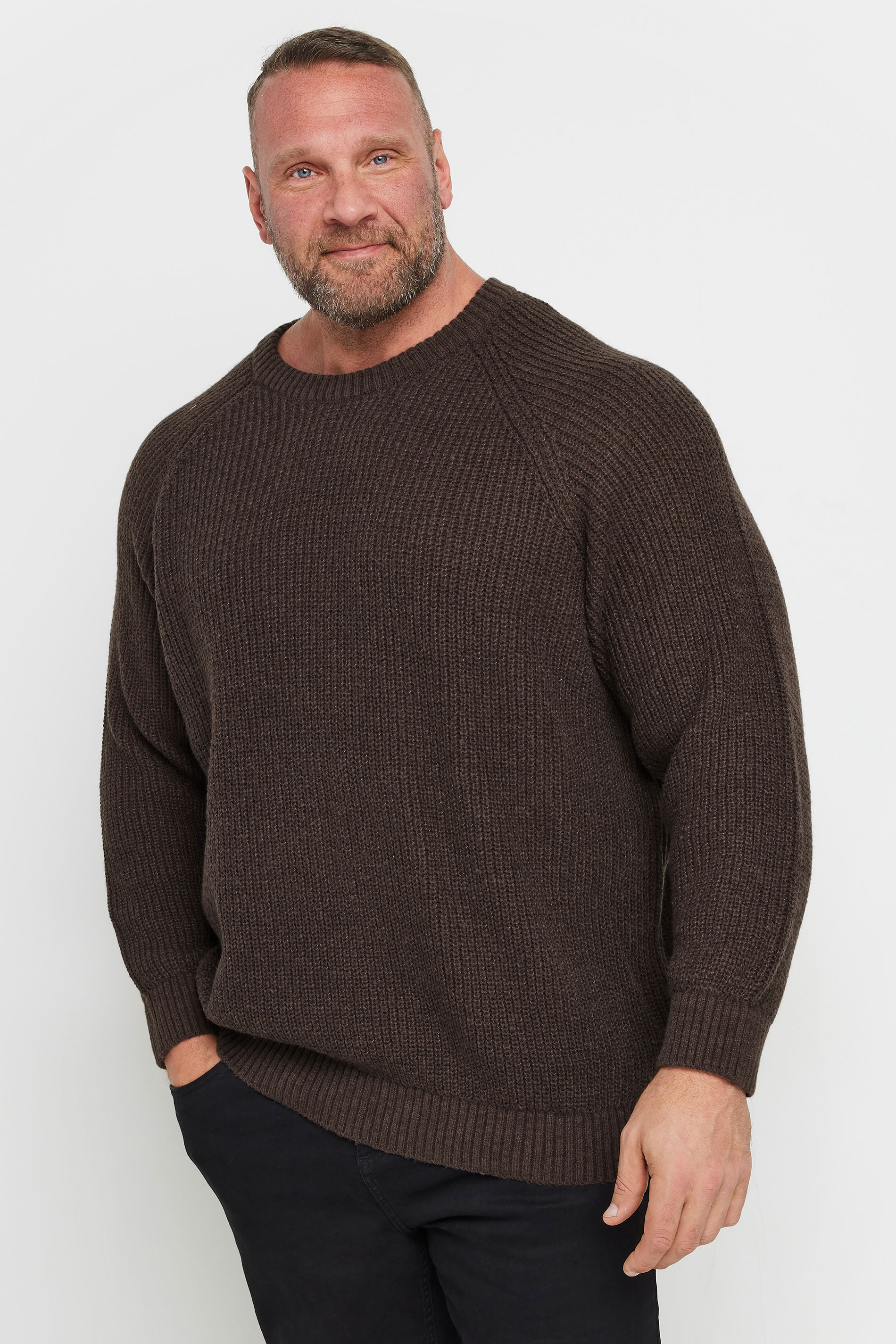 Jack & Jones JACK & JONES Big & Tall Dark Brown Crew Neck Knit Jumper