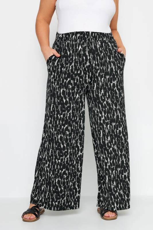 Yours YOURS Curve Black Leopard Print Wide Leg Trousers