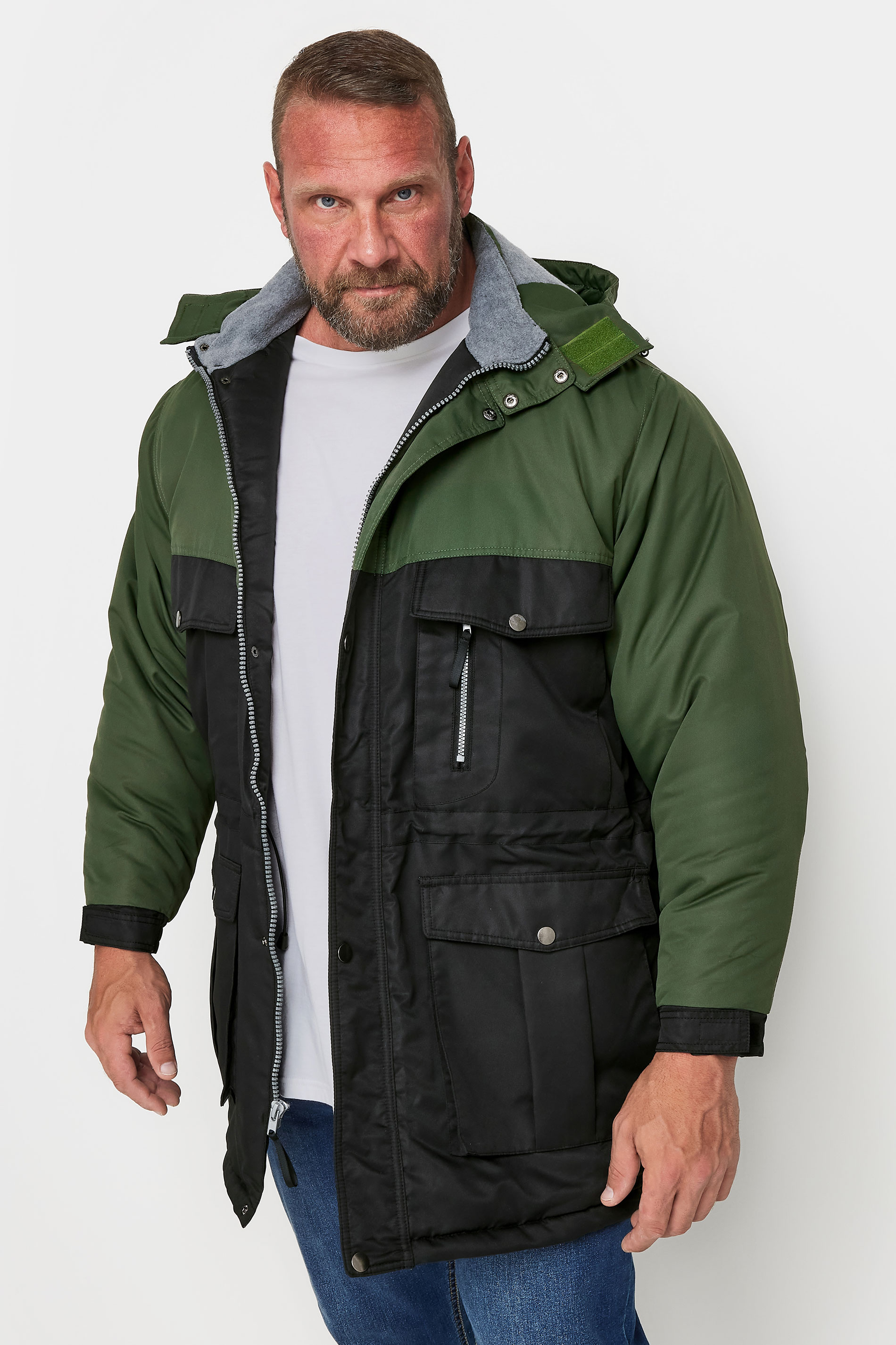BadRhino BadRhino Big & Tall Green & Black Fleece Lined Hooded Coat