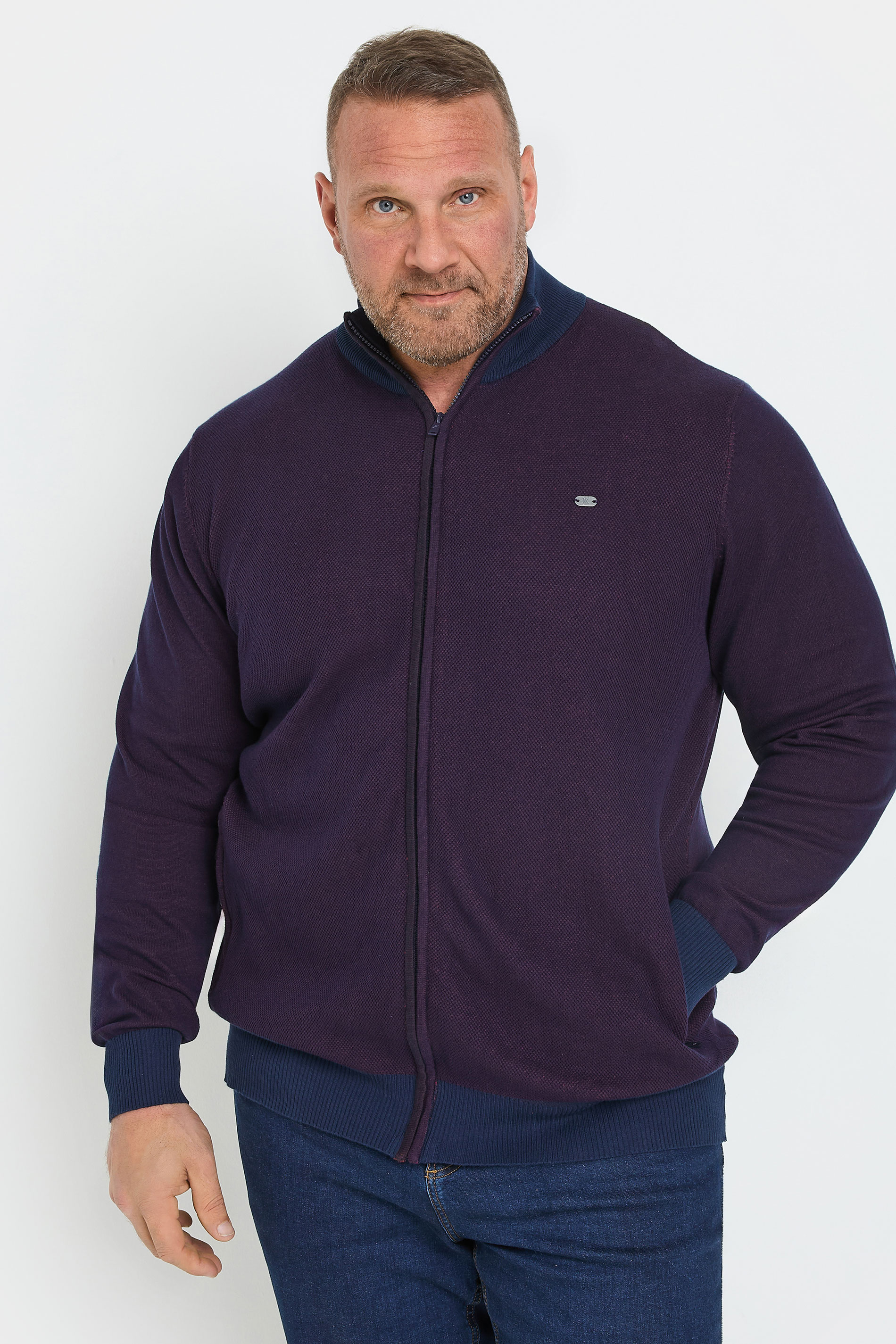Kam KAM Big & Tall Navy Blue Zip Through Knit Jumper