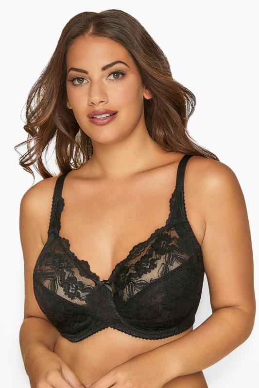Yours YOURS Black Stretch Lace Non-Padded Underwired Balcony Bra