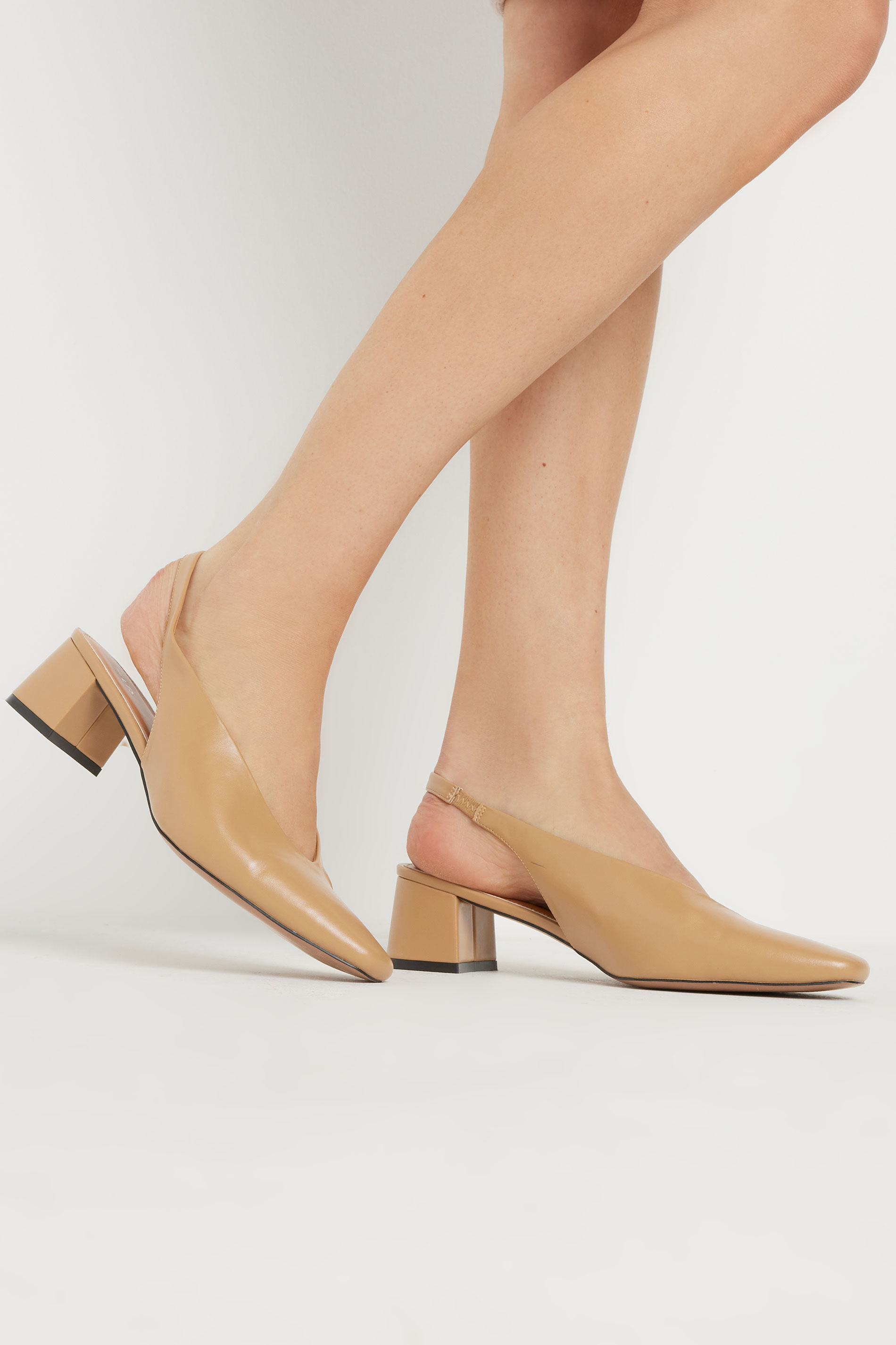 LTS LTS Stone Brown Square Slingback Block Heel In Standard Fit