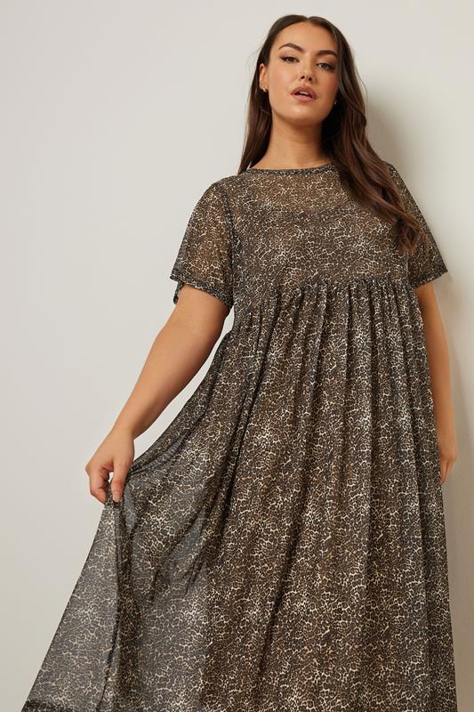 Yours YOURS Curve Brown Leopard Print Smock Midi Dress