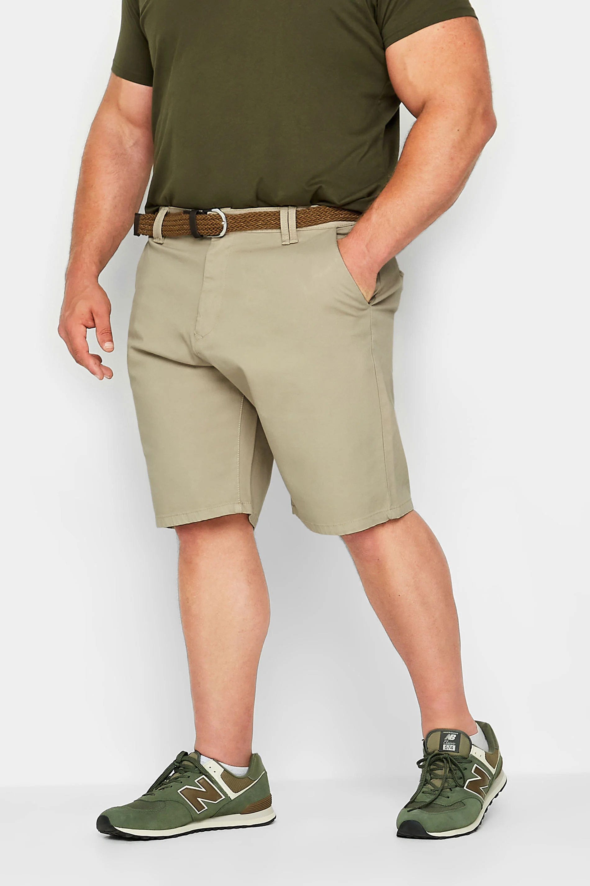 Kam KAM Big & Tall Beige Brown Belted Chino Shorts