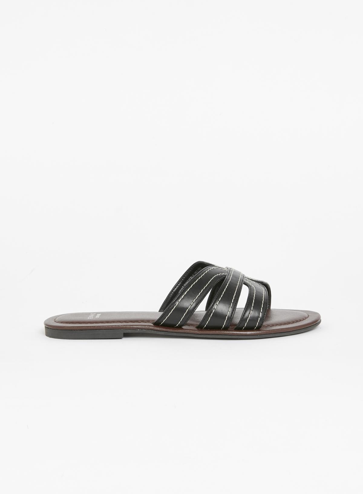 Evans Evans Black WIDE FIT Stitch Detail Slide