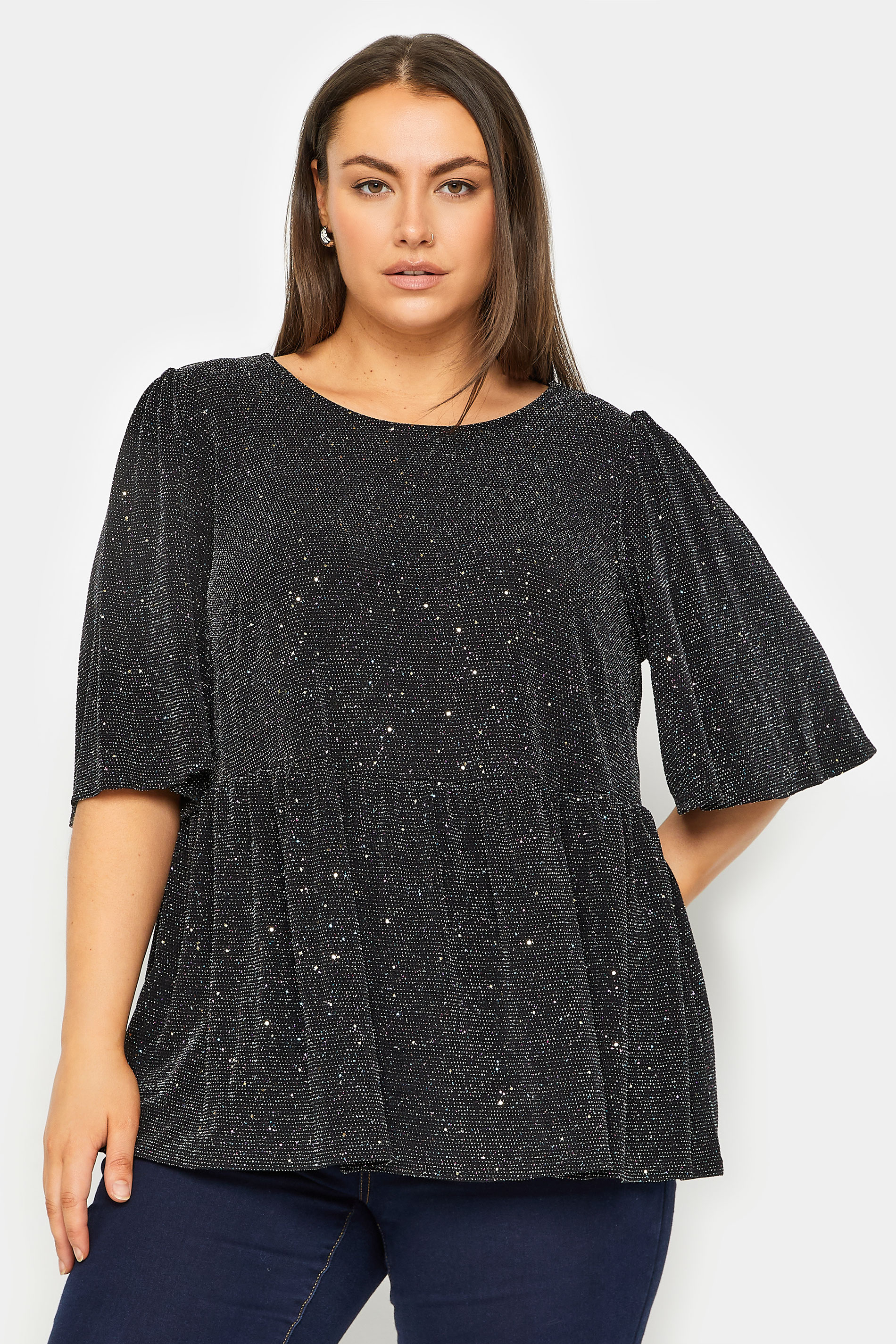 Evans Evans Black Sparkle Peplum Top