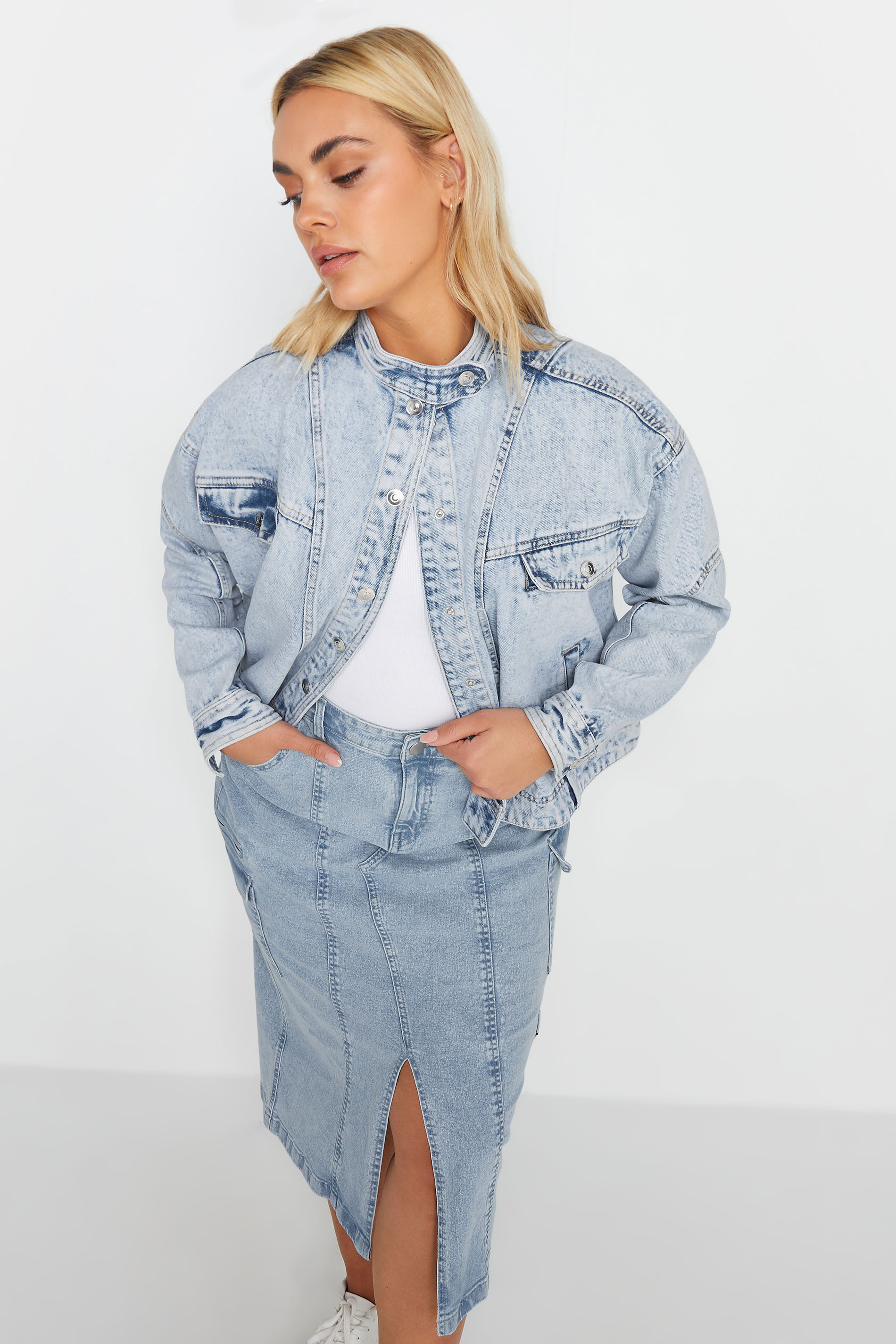Yours YOURS Curve Light Blue Denim Biker Jacket
