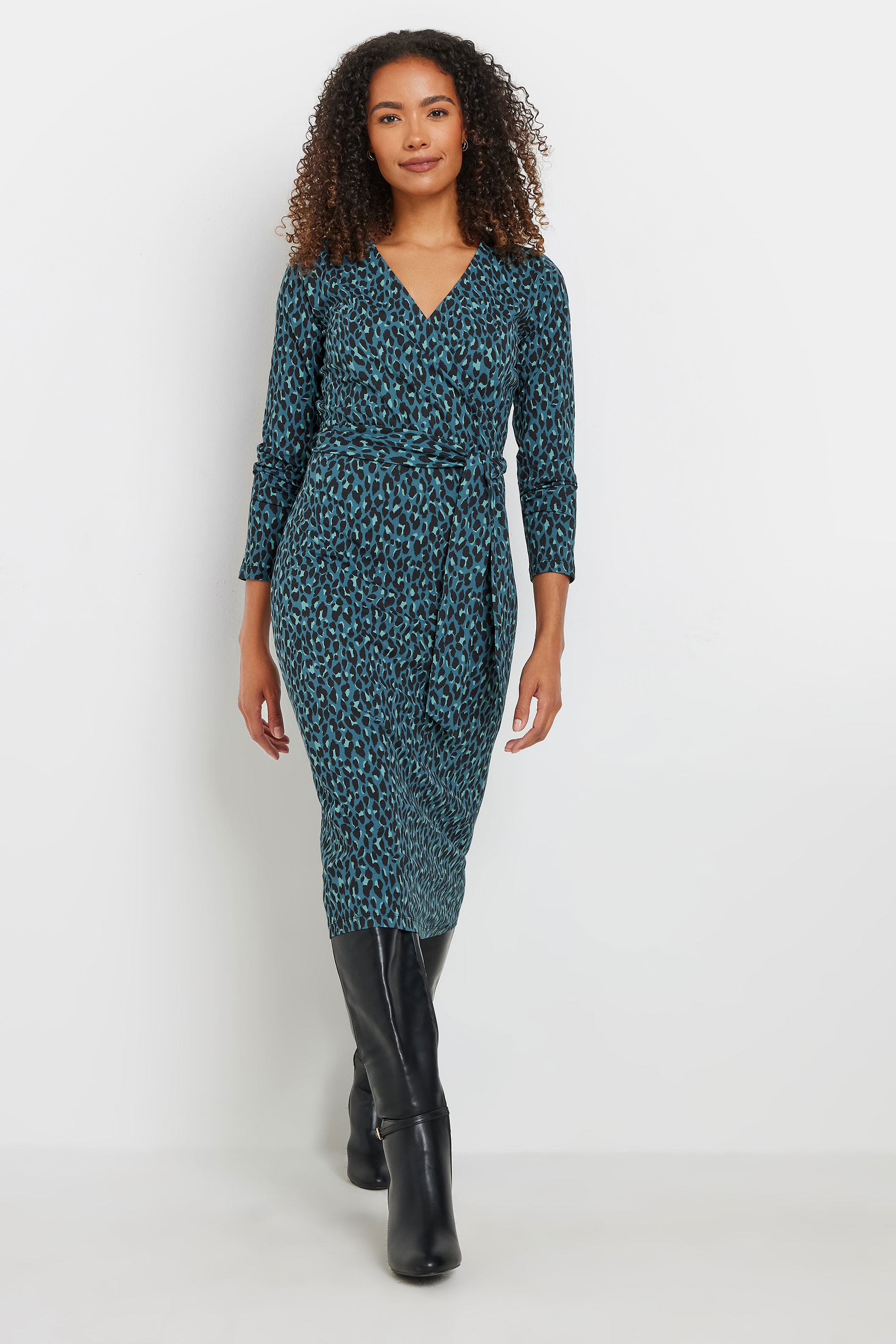 M&Co Womens M&Co Blue Leopard Print Wrap Midi Dress