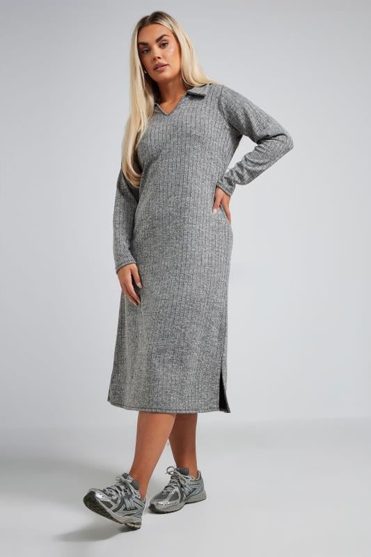 Limited Collection LIMITED COLLECTION Curve Grey Ribbed Collar Midi Dress