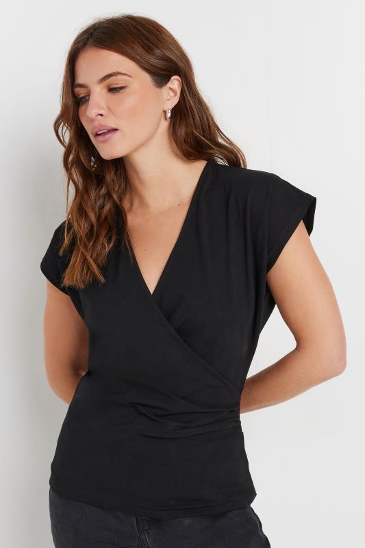 M&Co Womens M&Co Black Short Sleeve Wrap Top