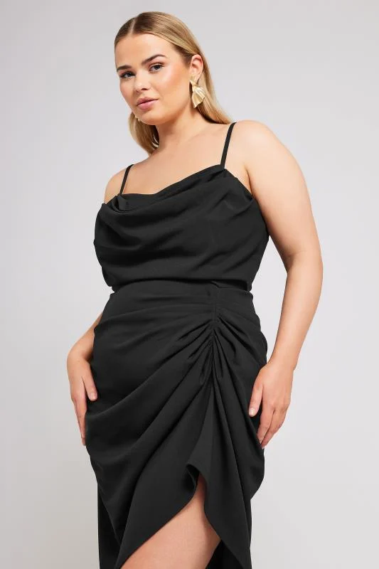 Yours London YOURS LONDON Curve Black Cowl Neck Gathered Dress