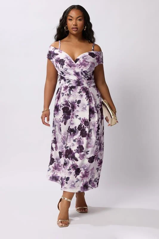 Yours London YOURS LONDON Curve Purple Floral Print Cold Shoulder Dress