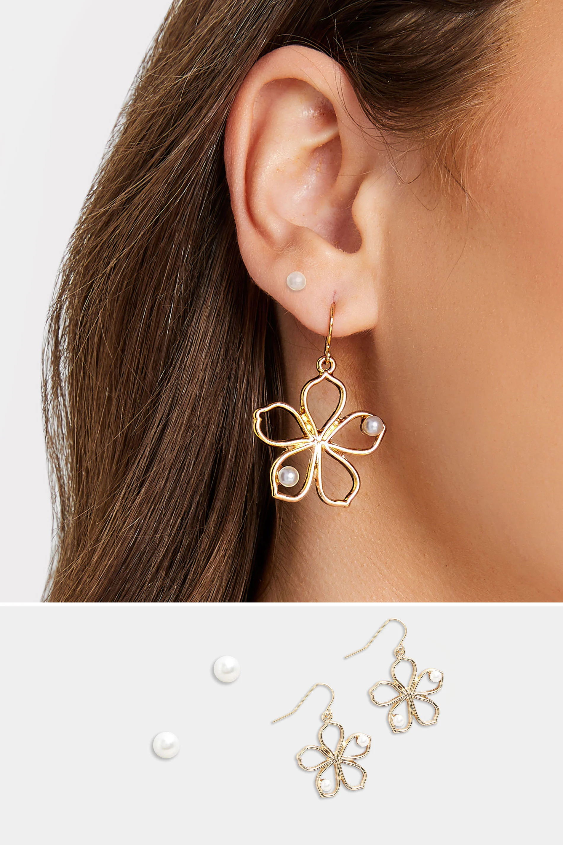 Yours 2 PACK Gold Flower Pearl Drop Earrings