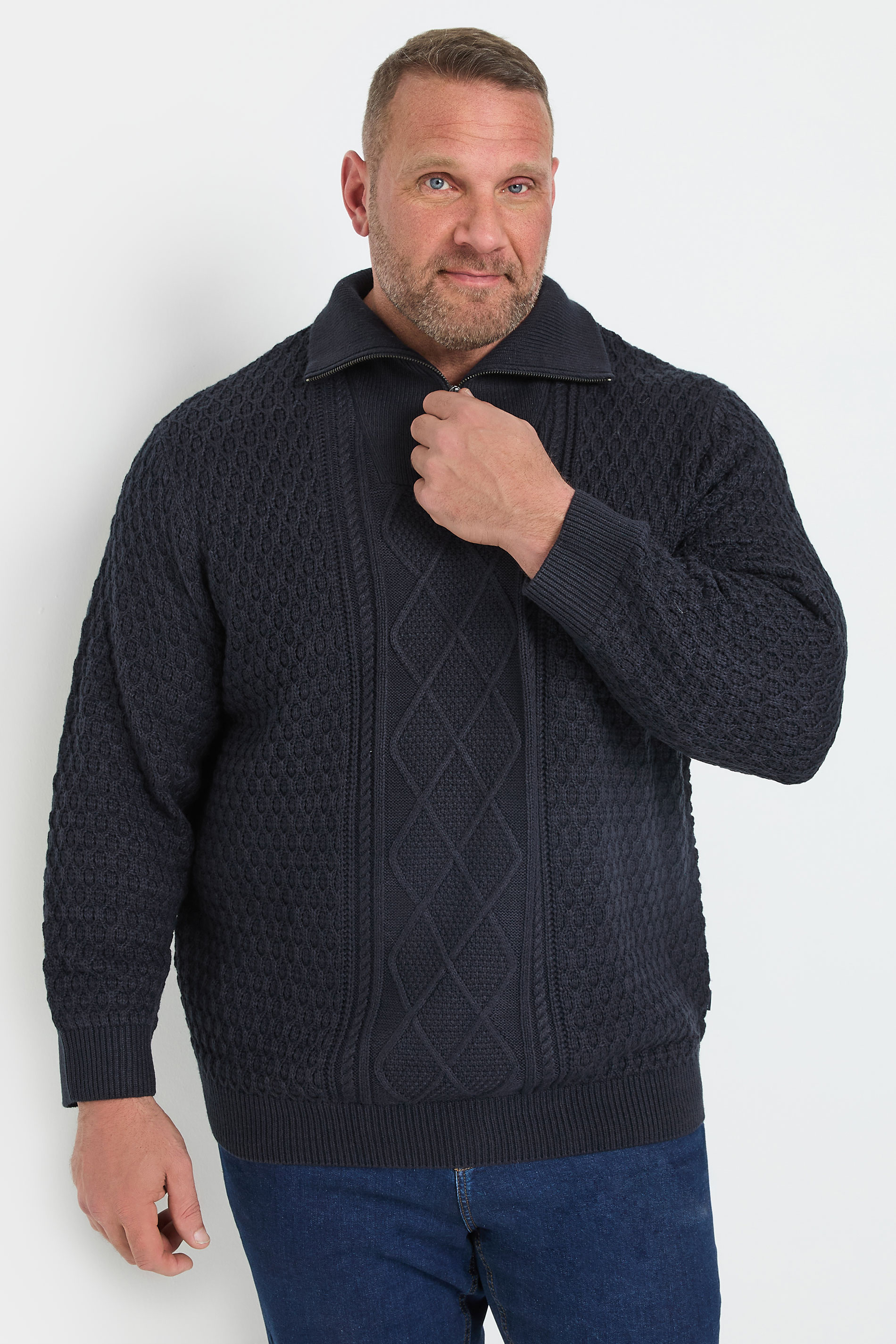 Jack & Jones JACK & JONES Big & Tall Navy Blue High Neck Quarter Zip Jumper