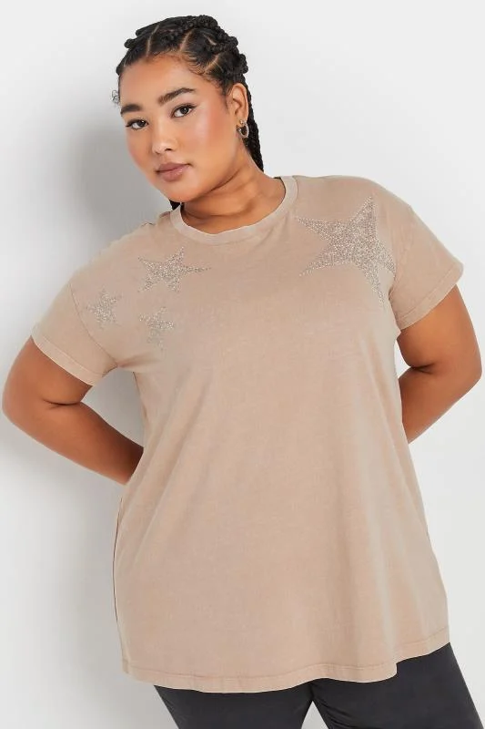 Yours YOURS Curve Pink Stud Embellished Star T-Shirt