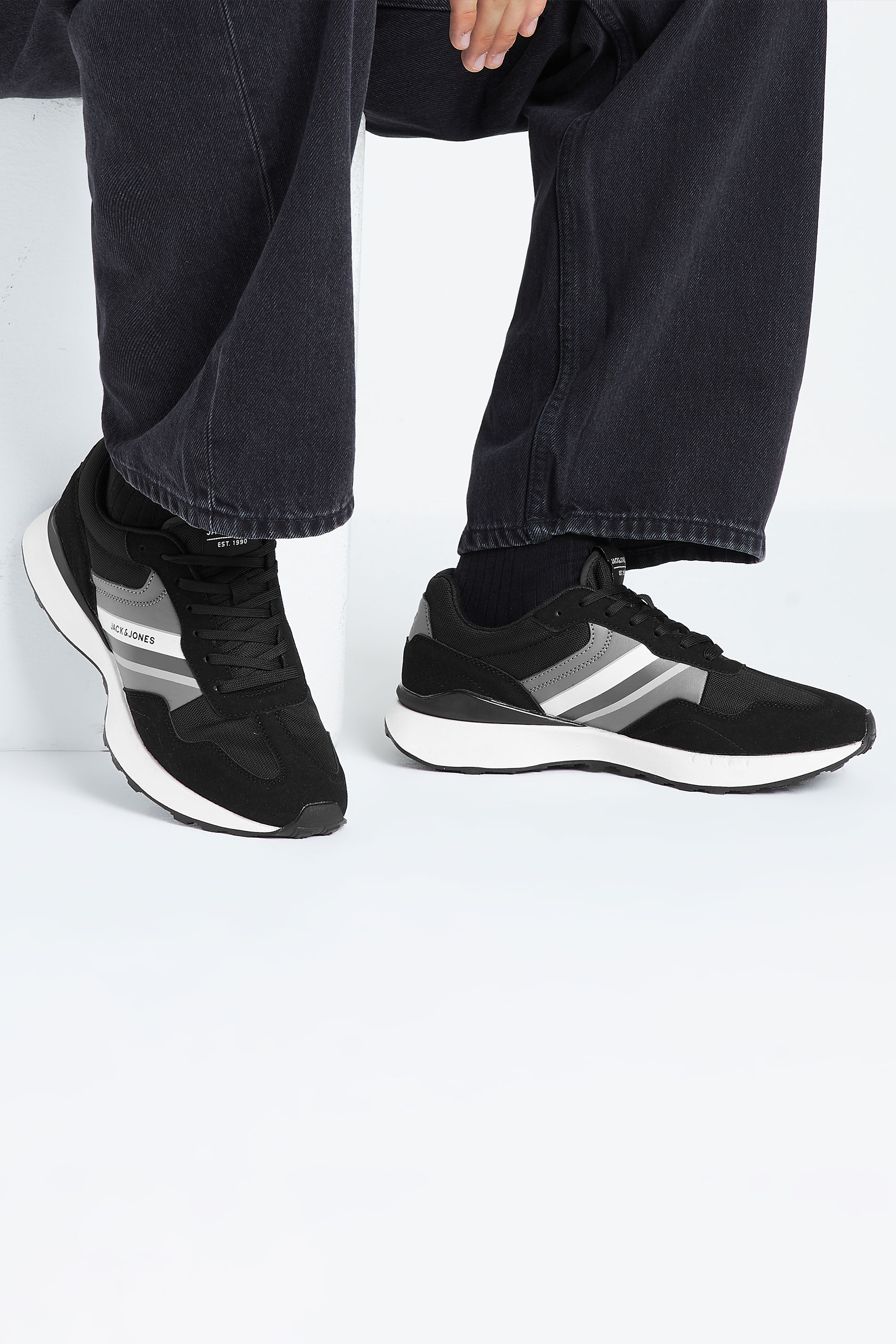 Jack & Jones JACK & JONES Black & Grey Side Panel Trainers