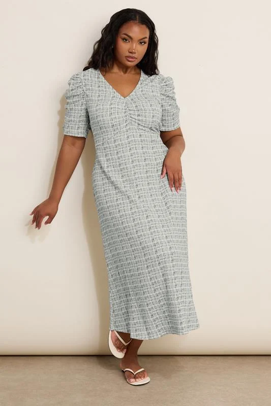 Yours YOURS Curve Grey Check Textured Milkmaid Dress