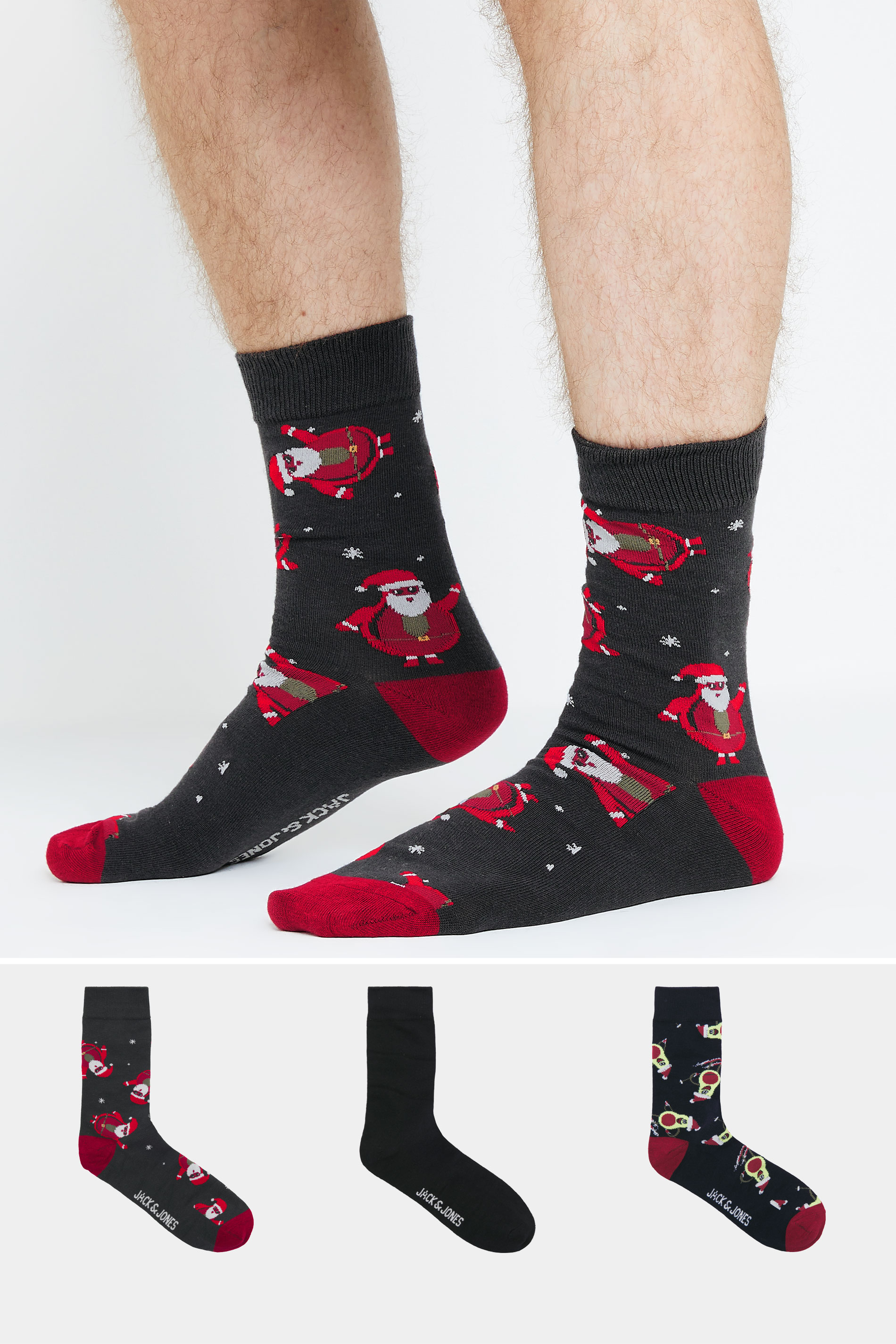 Jack & Jones JACK & JONES 3 PACK Blue & Black Christmas Santa Socks