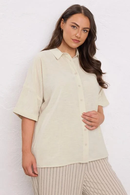 Evans EVANS Curve Natural Brown Short Sleeve Cotton Shirt
