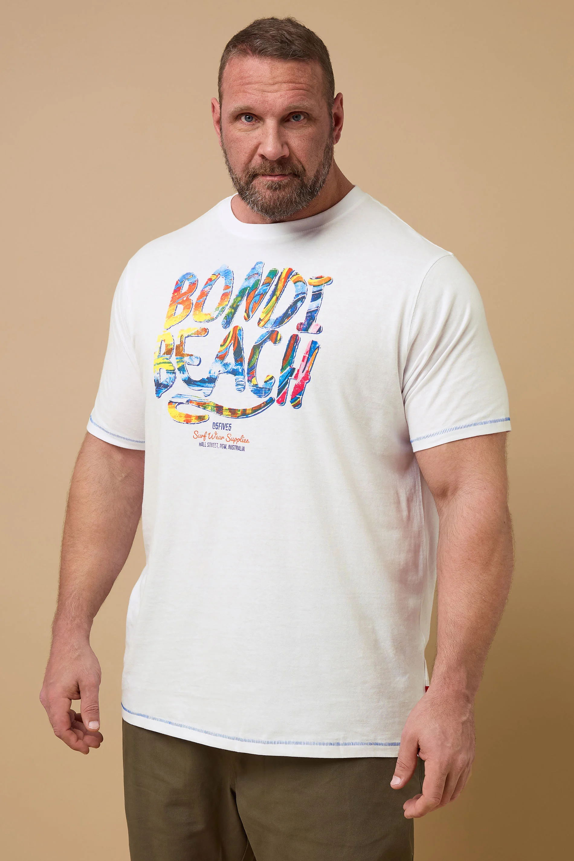 D555 D555 Big & Tall White 'Bondi Beach' T-Shirt