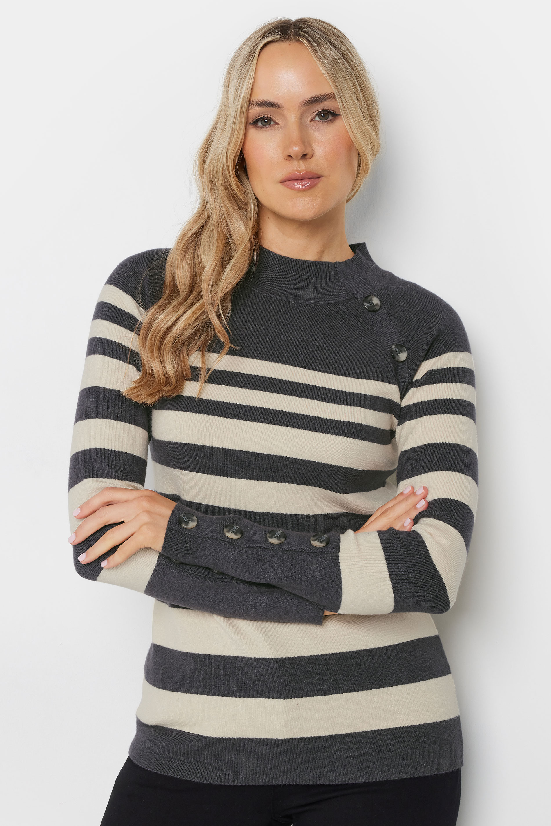 LTS LTS PREMIUM Tall Grey Contrast Stripe Jumper
