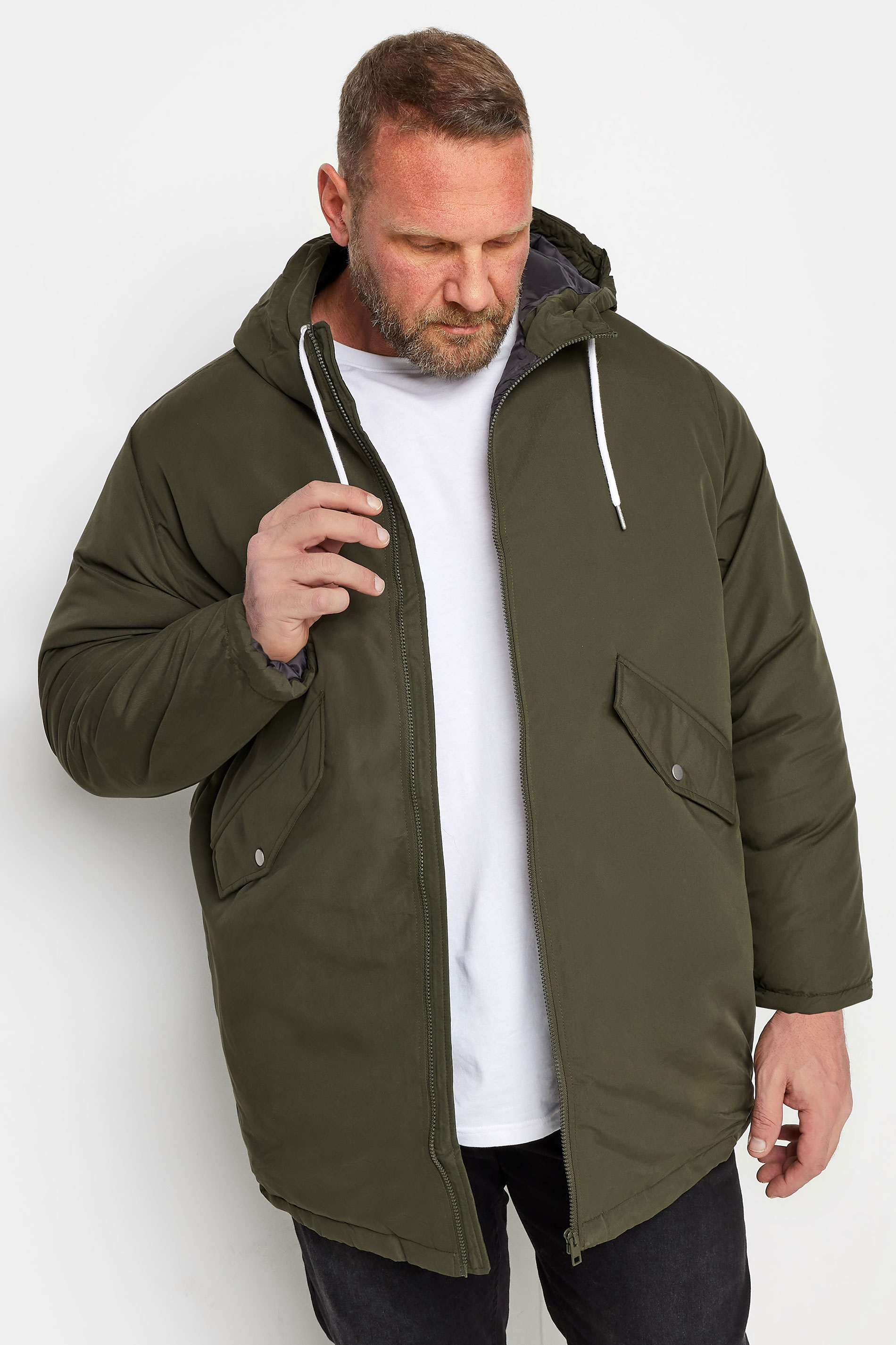 Jack & Jones JACK & JONES Big & Tall Khaki Green Hooded Parka Jacket