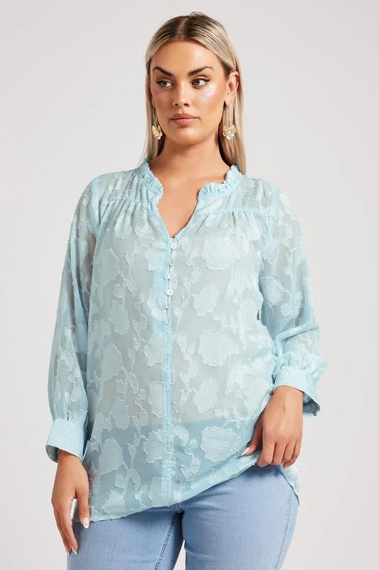 Yours London YOURS LONDON Curve Blue Floral Jacquard Burnout Blouse