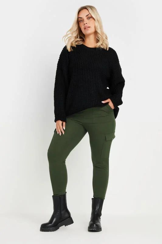 Yours YOURS Curve Khaki Green Cargo Pocket Leggings