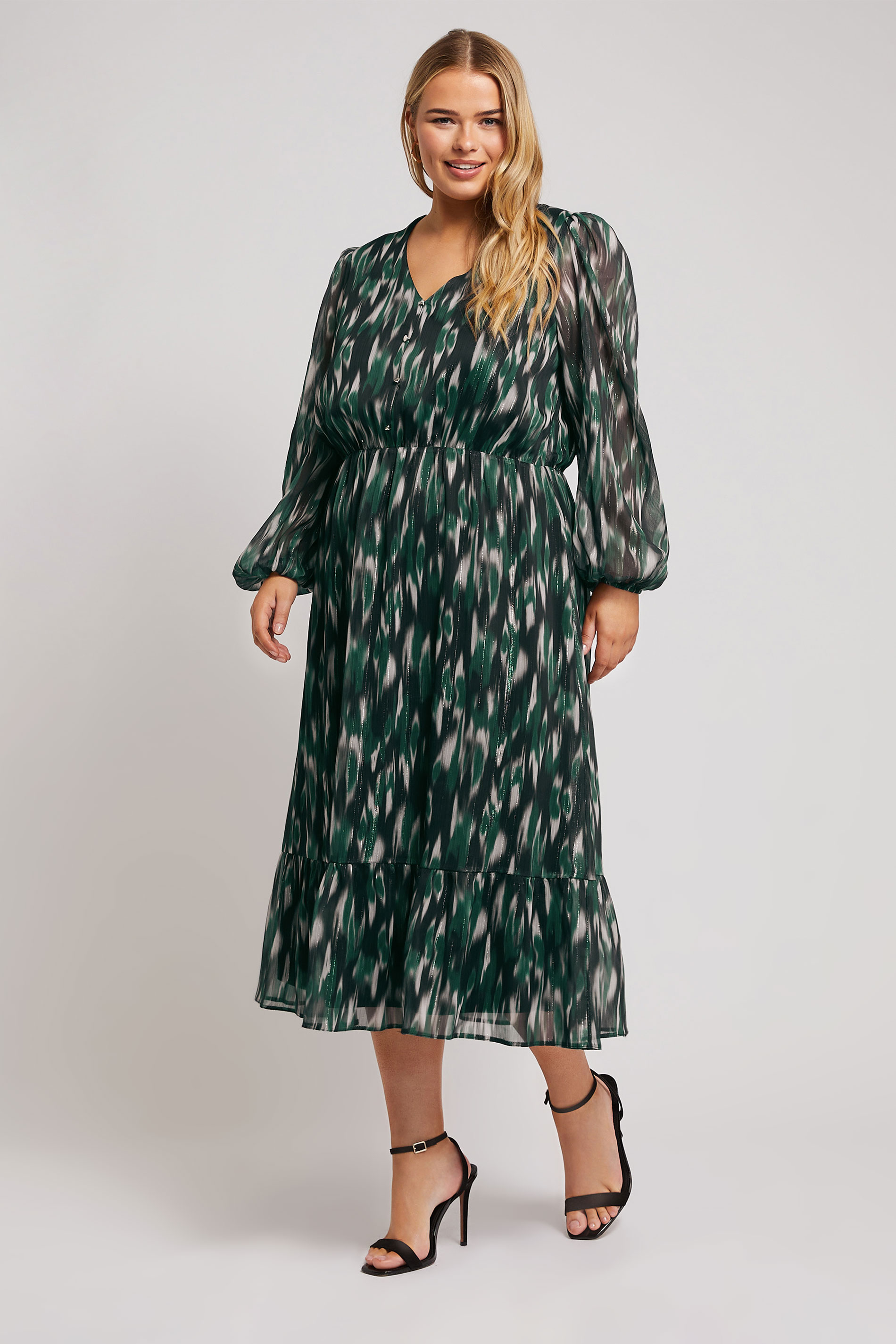 Yours London YOURS LONDON Curve Green Abstract Print Midaxi Dress