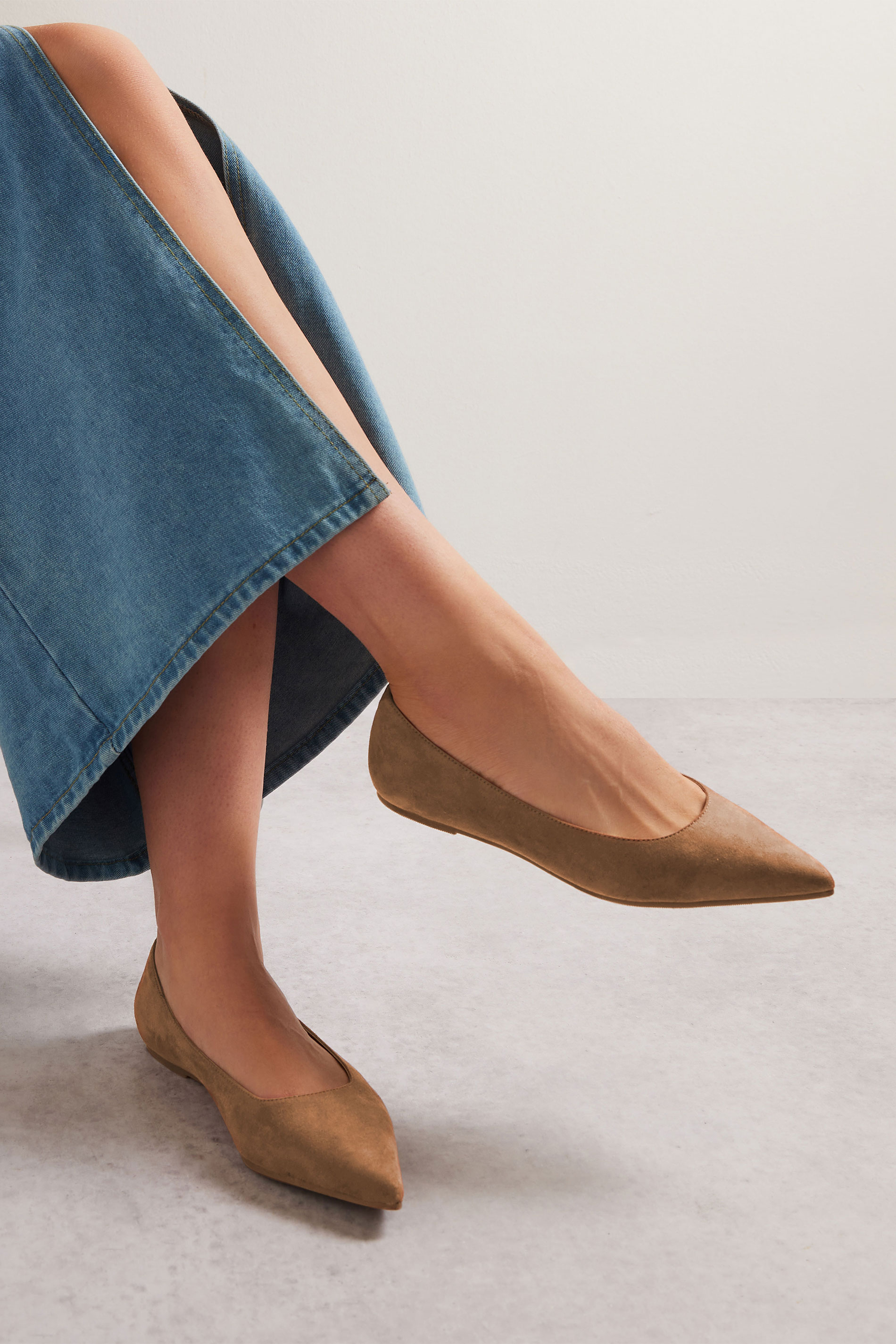 LTS LTS Tan Brown Faux Suede Pointed Flats In Standard Fit