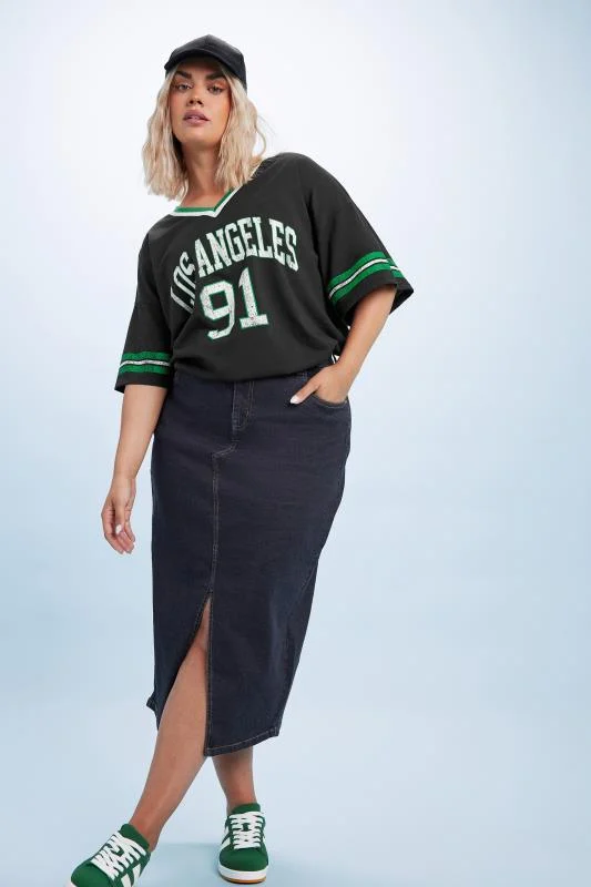 Yours YOURS Curve Indigo Blue Stretch Denim Midaxi Skirt