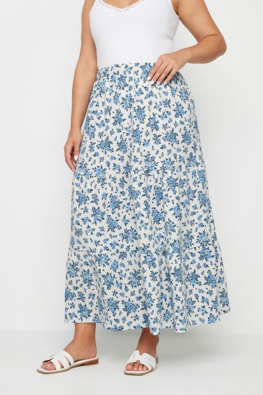 Yours YOURS Curve White Vintage Floral Textured Maxi Skirt