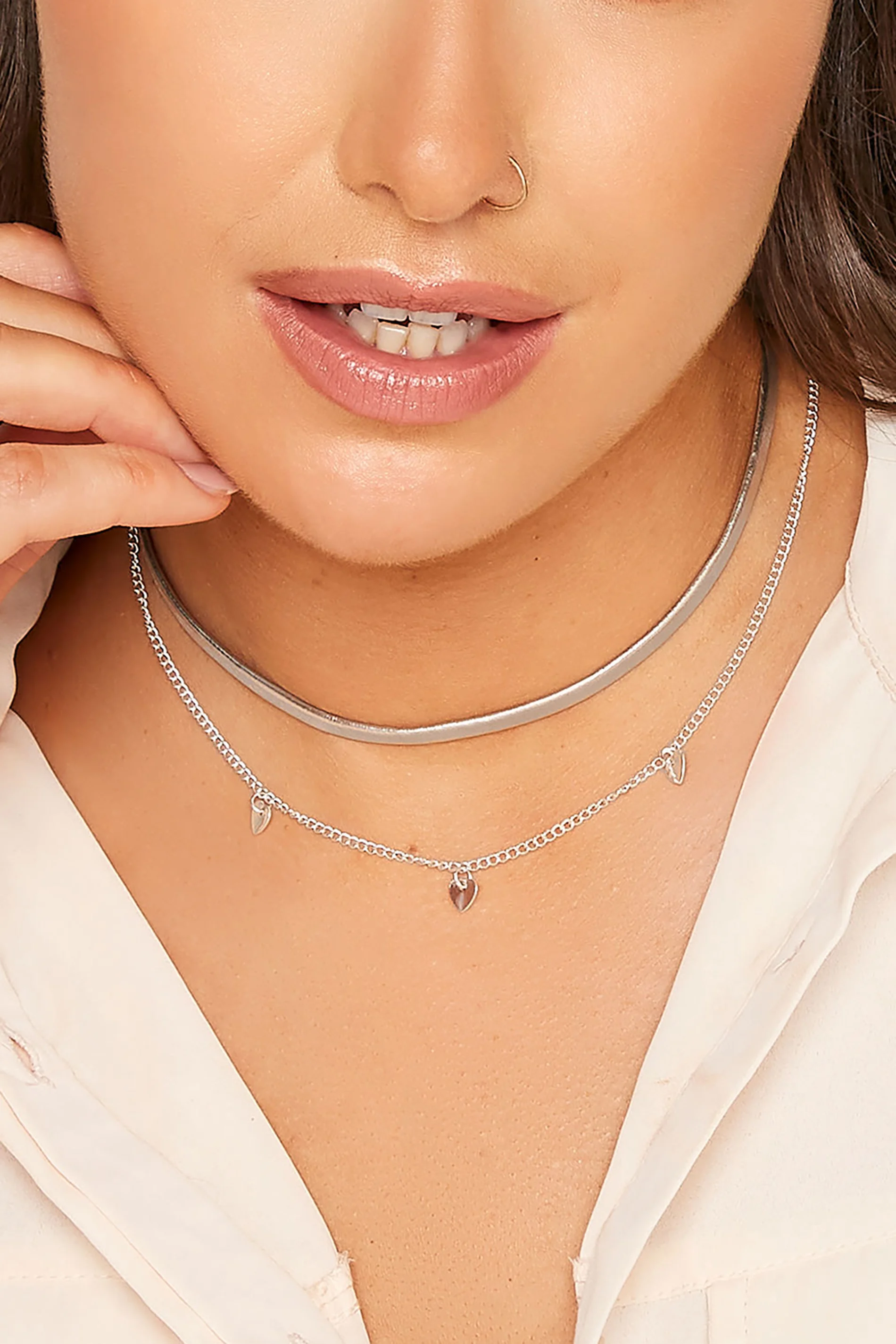 Yours 2 PACK Silver Heart Choker Necklace Set