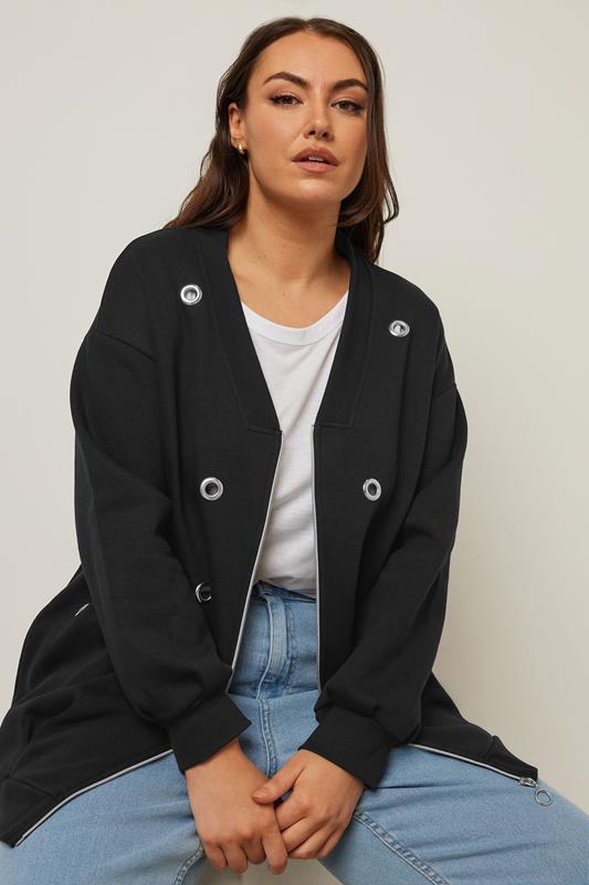 Yours YOURS Curve Black Eyelet Zip Through Jacket
