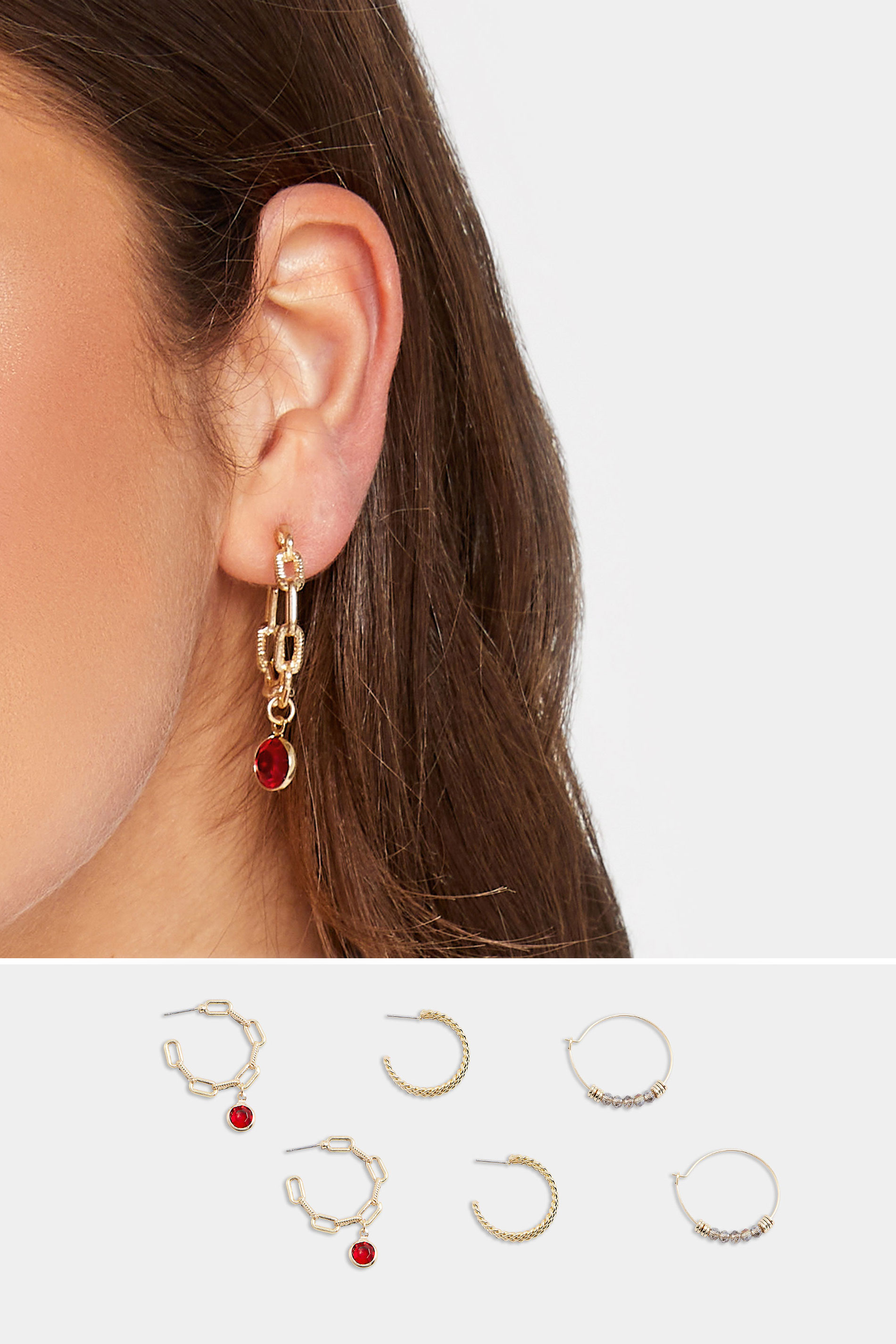 Yours Gold Tone 3 PACK Mixed Hoop Earrings