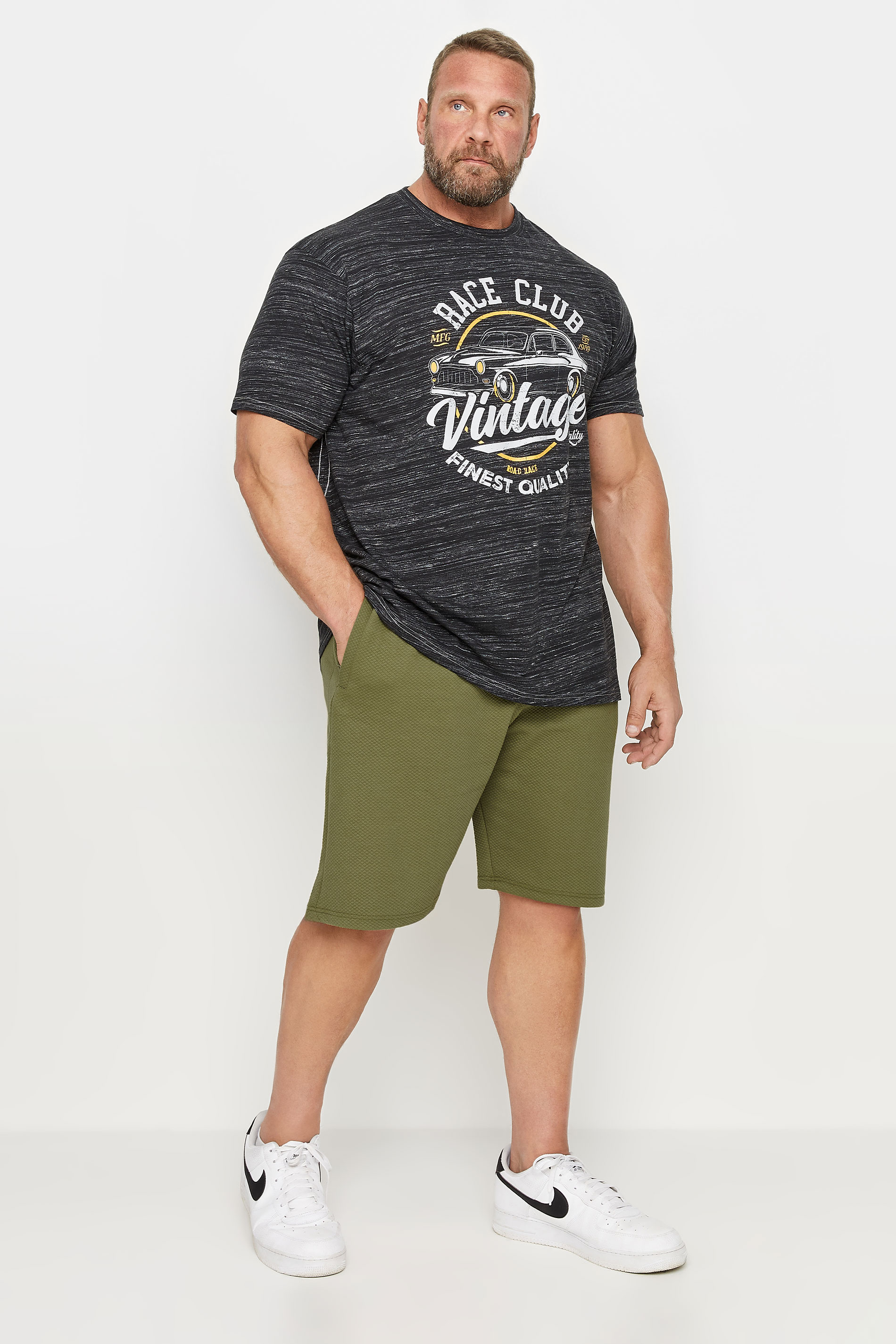 Kam KAM Big & Tall Charcoal Green Dobby Print Shorts