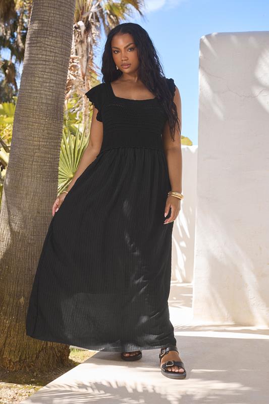 Yours YOURS Curve Black Crochet Detail Woven Dress