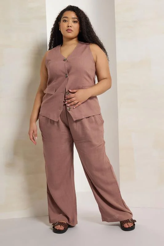 Yours YOURS Curve Pink Pleat Front Linen Trousers