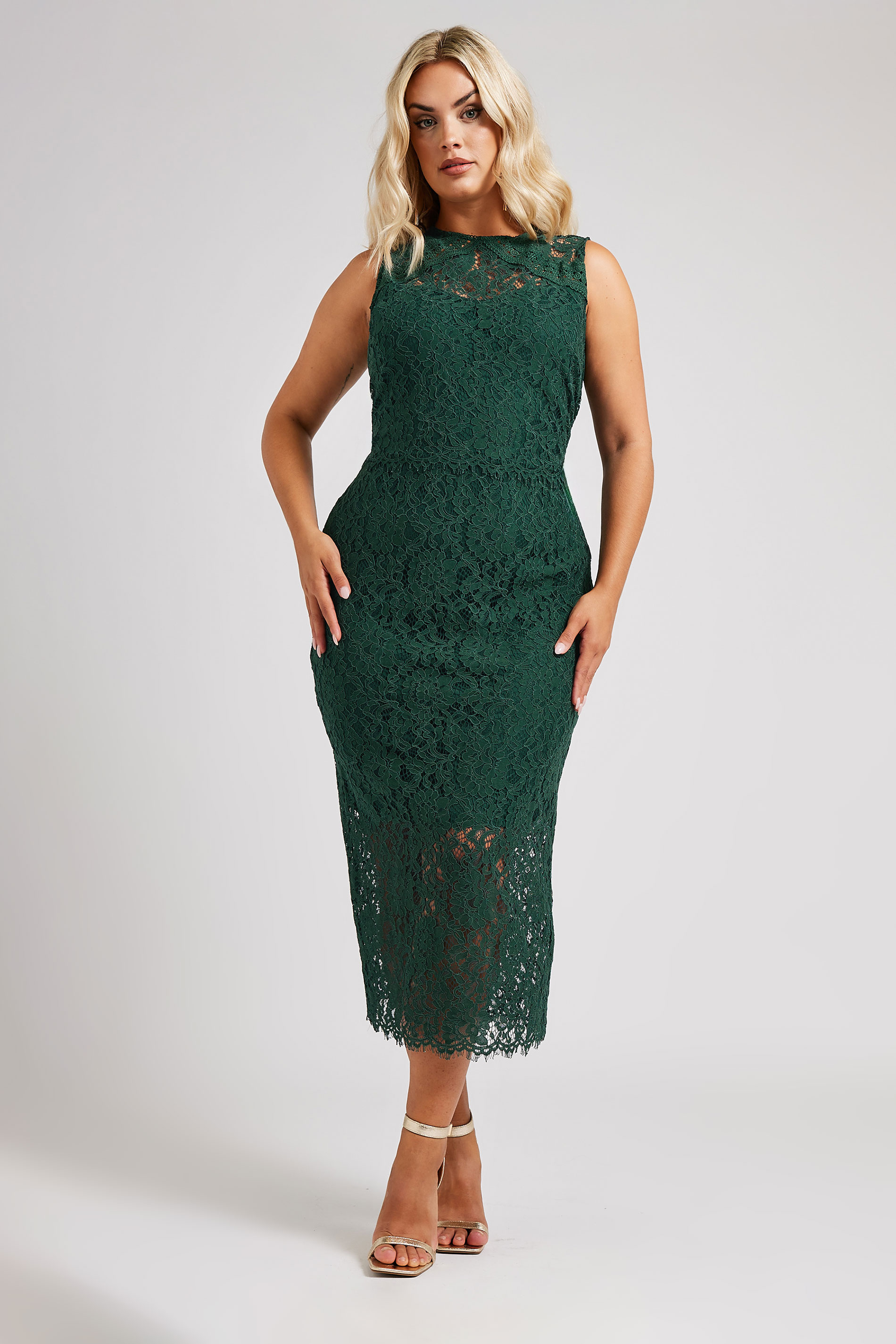 Yours London YOURS LONDON Curve Green Lace Midi Shift Dress